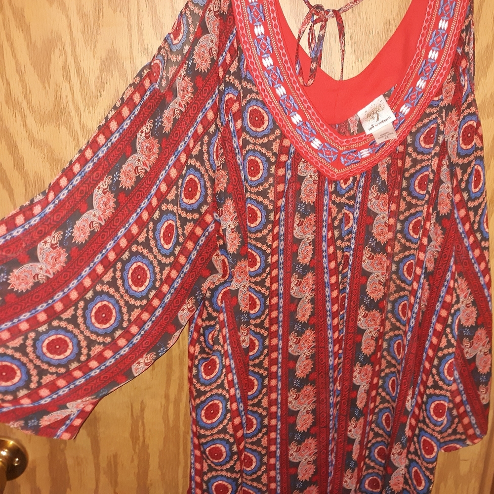 Self Esteem orange print blouse